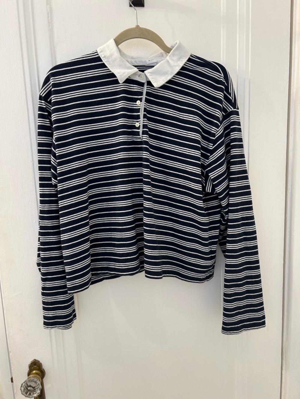 GAP Navy and White Striped Long Sleeve Polo Top